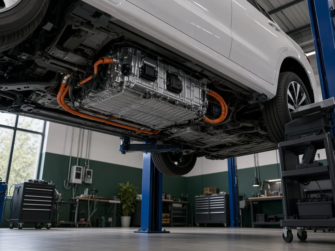 Verificarea bateriei unei mașini electrificate Mitsubishi