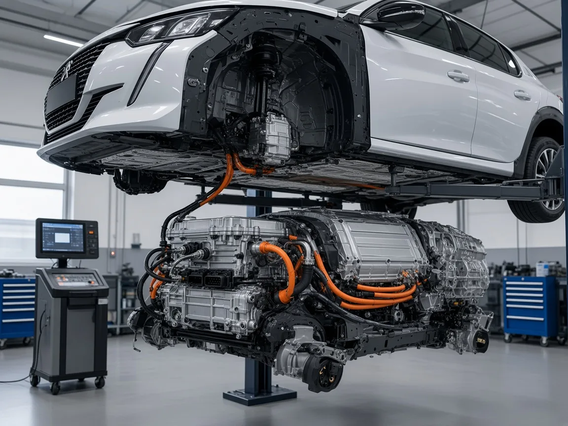 Verificarea bateriei unei mașini electrificate Peugeot